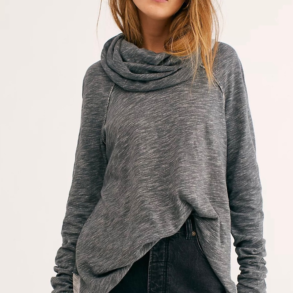 Free People Gray Marled Cowl Neck Sweater